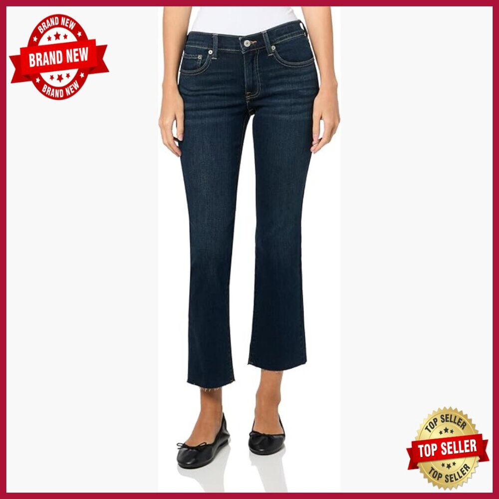 Mid Rise Cropped Jeans Straight Leg Distressed Denim Stretch